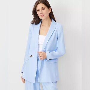 NWOT Ann Taylor The‎ Oversized Peak Lapel Blazer Linen Twill Ojai Sky Blue 14